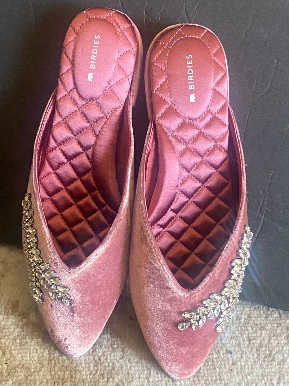 Birdies The Swan Rhinestone Rasberry velvet flats